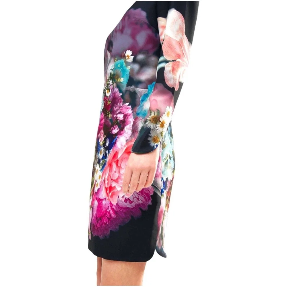 Ted Baker Vyr Dress Focus Bouquet Floral Print Black‎ Mini Tunic Size 2 - Picture 2 of 11